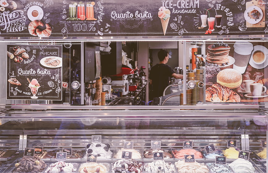 Italian Gelato Shop Display with Chalkboard Menu