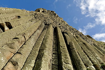 Low angle view of Giant's Causeway basalt columns
