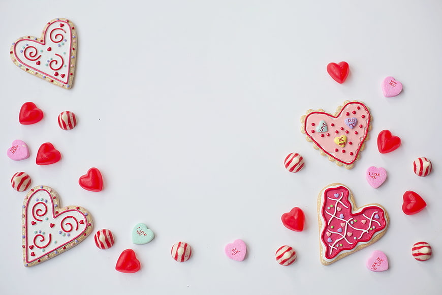 Valentine's Day Heart Cookies and Candy Flat Lay Border