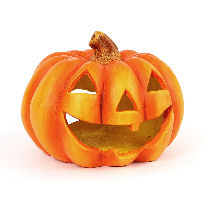 Carved Halloween Jack-O-Lantern Pumpkin On White Background
