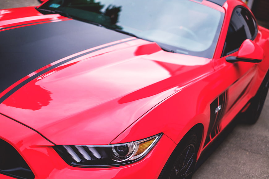 Red Ford Mustang Front End Close Up