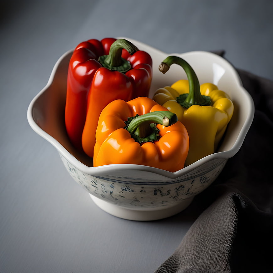 Colorful Bell Peppers in a Ceramic Bowl