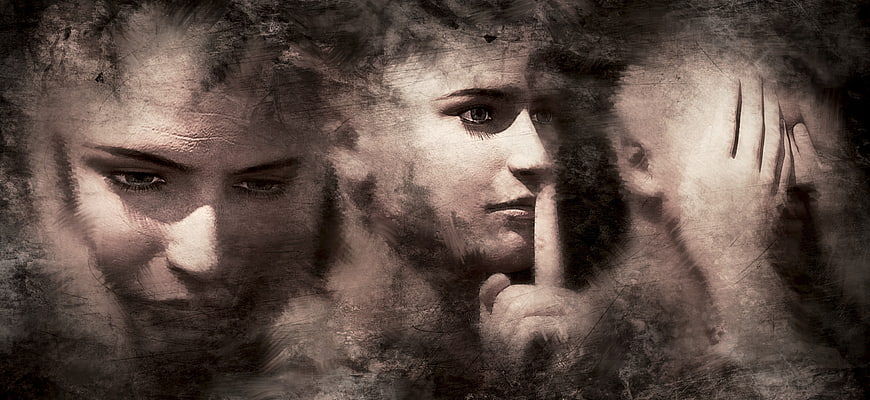 Surreal Dark Photomontage of Three Women Faces