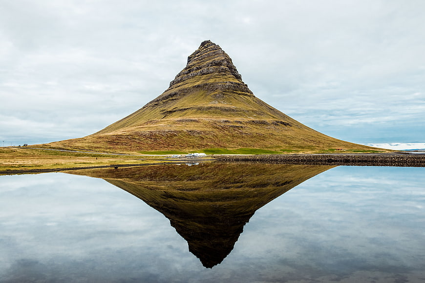 Kirkjufell Mountain Reflection in Iceland Landscape