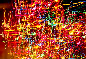 Abstract Neon Light Trails on Black Background