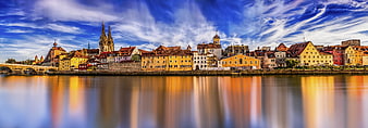 Panoramic View of Regensburg Old Town and Danube River