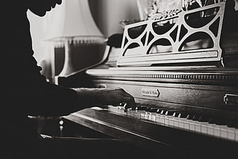 Vintage Piano Player Hands Close-Up Black and White