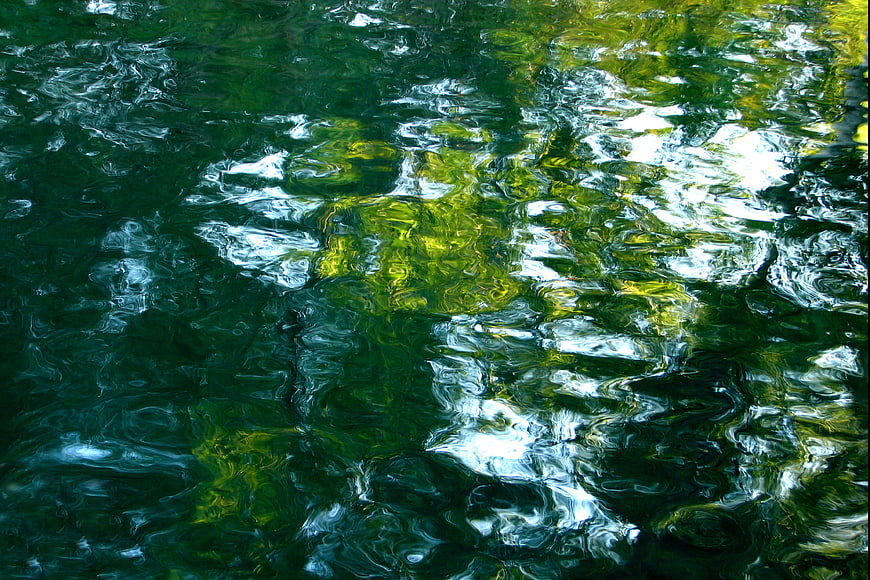 Abstract green water ripples with sunlight reflections