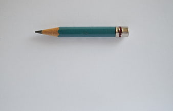 Short teal pencil isolated on white background