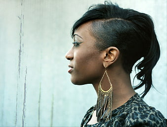 Profile Portrait of Woman with Mohawk and Gold Earrings