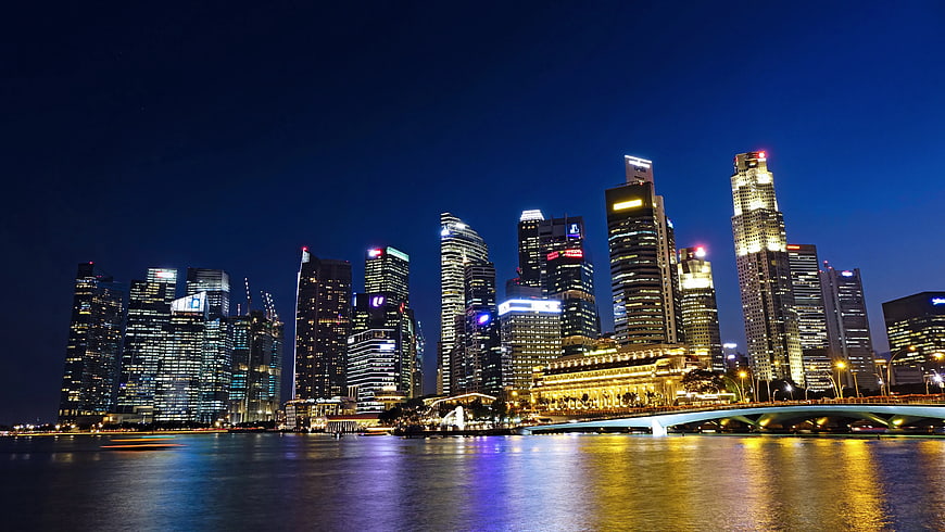 Singapore Skyline at Night with Marina Bay Reflections
