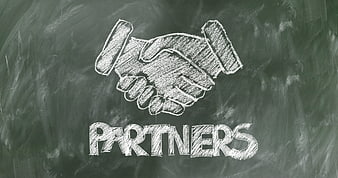 Handshake and Partners Text Chalkboard Drawing