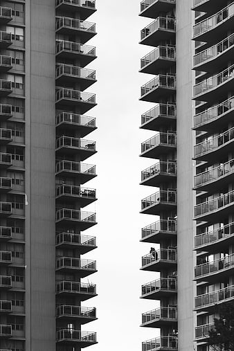 Black and white modern apartment building balconies