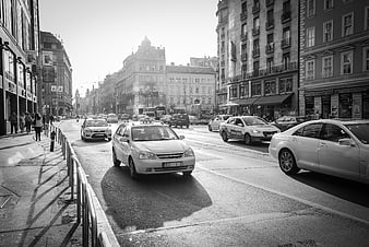 Black and White Street Traffic in Budapest