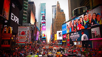 Busy Times Square New York City Street Scene