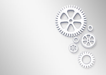 White 3D Gears on Gray Background with Copyspace