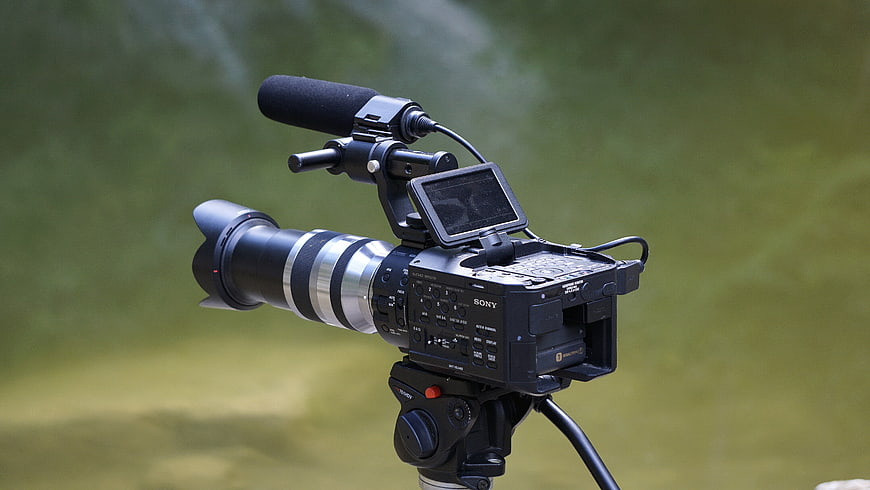 Professional Sony Video Camera on Tripod with Microphone