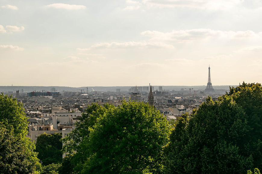 Paris Cityscape with Eiffel Tower and Green Trees