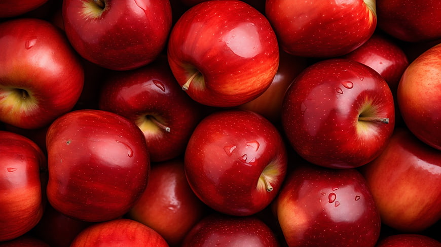 Fresh Red Apples with Water Droplets Background