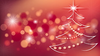 Festive Christmas Tree Illustration with Red Bokeh Background
