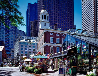 Faneuil Hall Marketplace Boston with historic architecture and skyscrapers