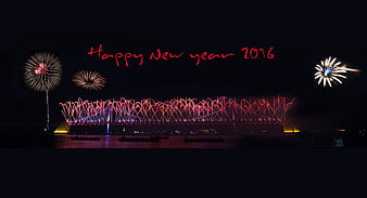 Happy New Year 2016 Fireworks Display Over Bridge