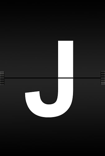 White letter J on black background with horizontal line and grid markers