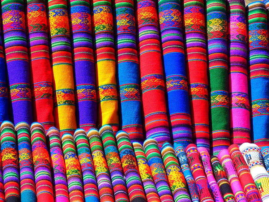 Vibrant Colorful Woven Textiles and Fabric Rolls