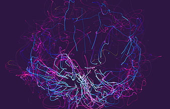 Abstract neon scribble lines on dark purple background