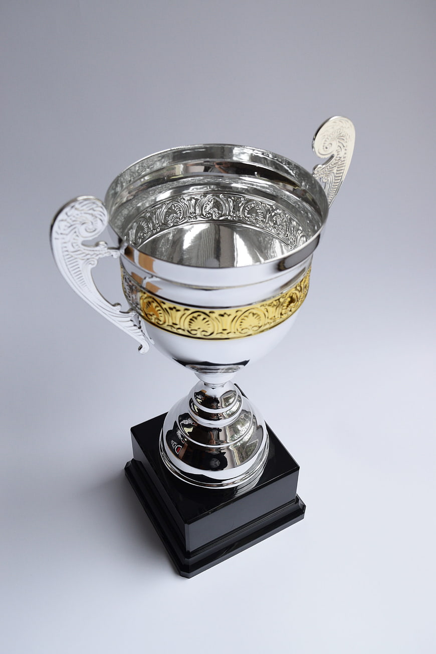 Silver and Gold Trophy Cup on Black Base