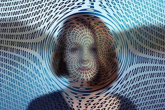 Abstract Digital Binary Code Tunnel With Woman Face Silhouette