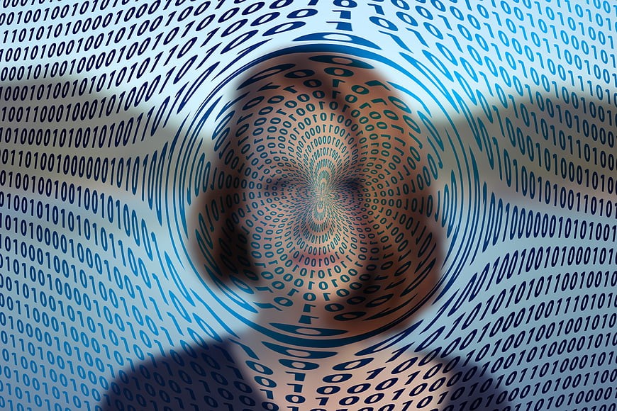 Abstract Digital Binary Code Tunnel With Woman Face Silhouette