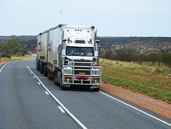 White Road Train Truck Driving on Australian Highway