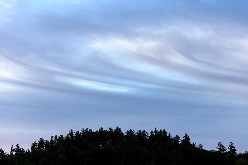 Dramatic Swirling Clouds Over Dark Forest Silhouette
