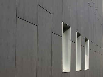 Modern Minimalist Gray Building Facade with Vertical Windows