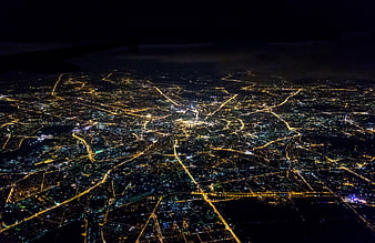 Aerial Night View of Moscow City Lights from Airplane