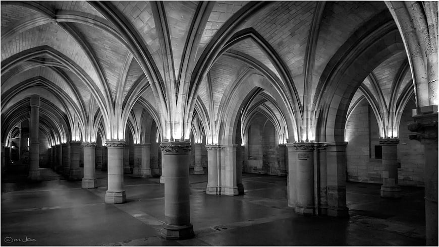 Black and white Gothic vaulted ceiling architecture
