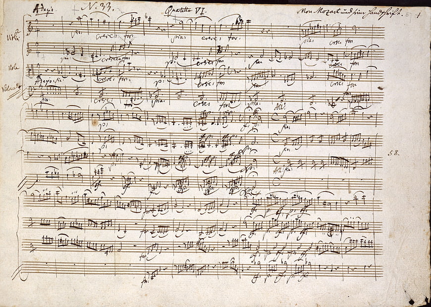 Handwritten Mozart String Quartet No. 16 in C Major Manuscript Page