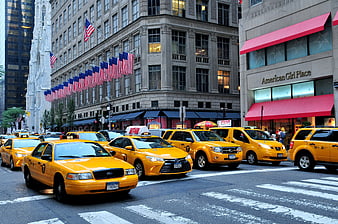 Yellow Taxis on Fifth Avenue New York City