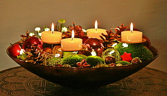 Advent Wreath with Candles and Christmas Decorations