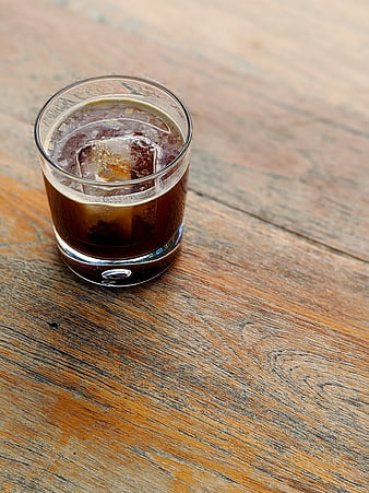 Iced Americano Coffee on Rustic Wooden Table