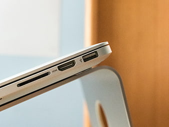 Close-up of Silver Laptop Side Ports and Connectivity
