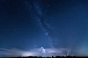 Milky Way Galaxy Above Distant Thunderstorm Night Sky