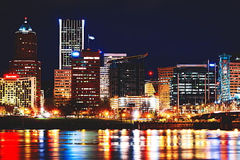 Columbus Ohio Skyline Night Reflections on River
