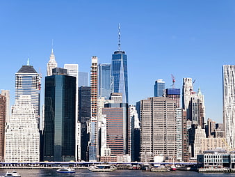 Manhattan Skyline with One World Trade Center and Hudson River