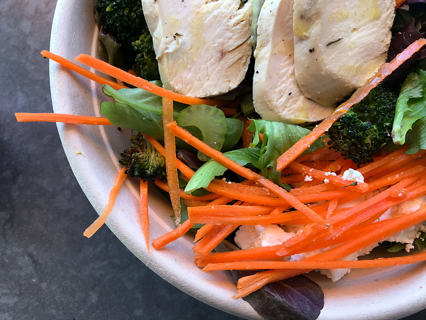 Healthy Chicken Salad Bowl with Carrots and Broccoli