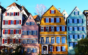 Colorful European Townhouses with Shutters