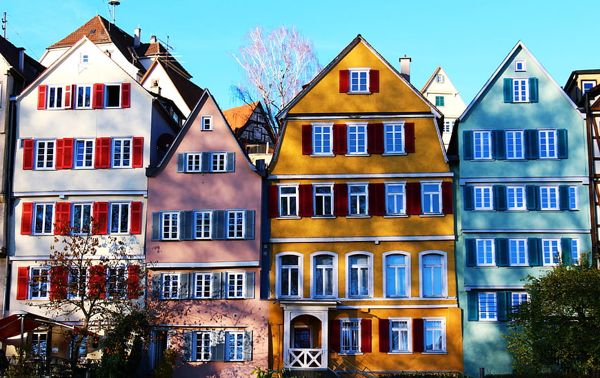 Colorful European Townhouses with Shutters