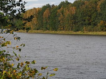 Autumn Lake Landscape With Colorful Forest And Water