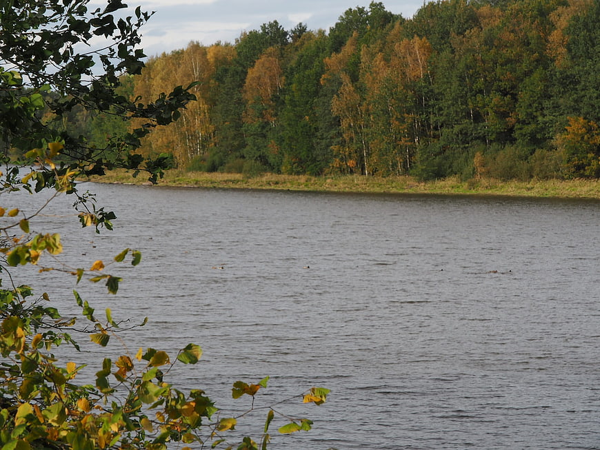 Autumn Lake Landscape With Colorful Forest And Water